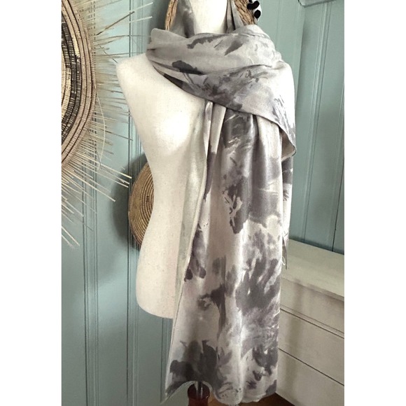 Pauw Amsterdam Wool Cashmere Blend Scarf Gray Cream Abstract Oversized Wrap - Picture 10 of 10